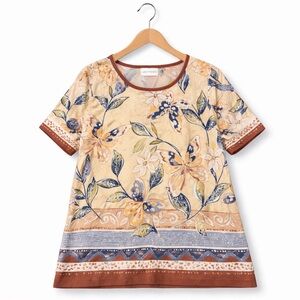 Alfred Dunner Yellow and Brown Floral Blouse